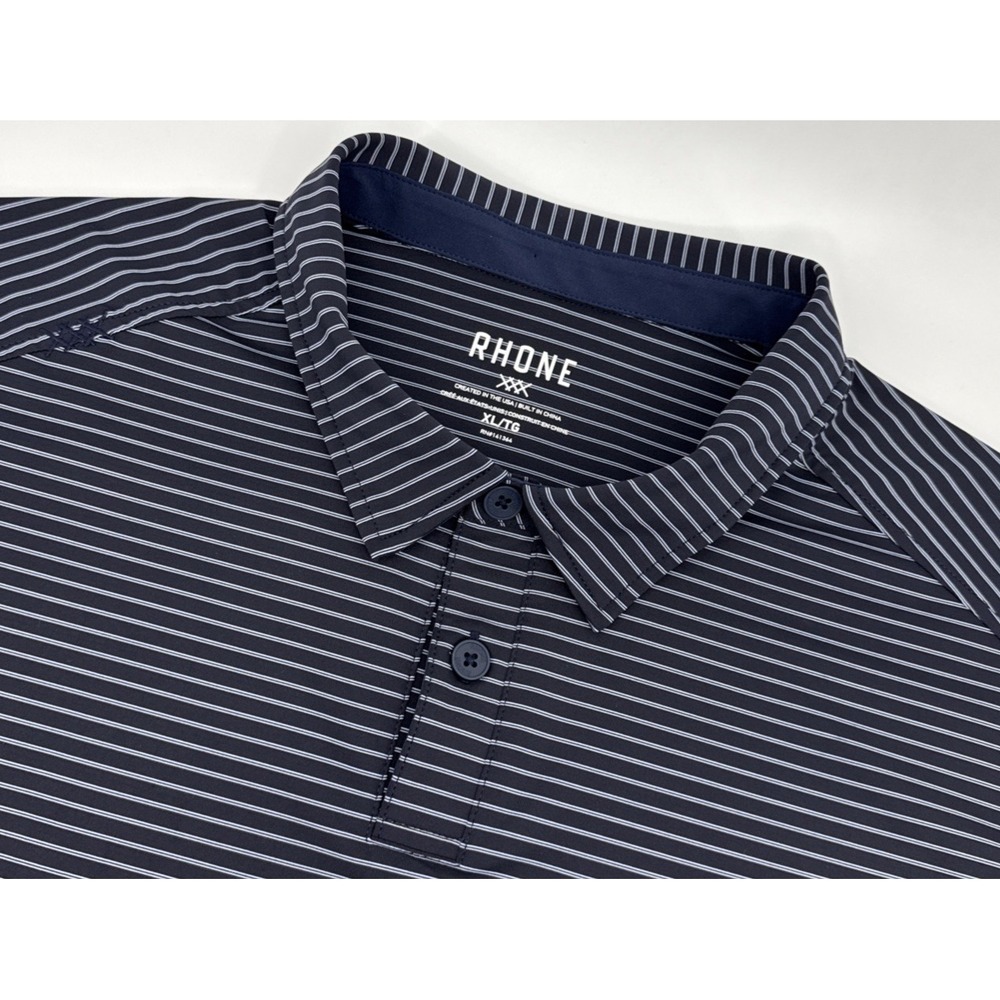 Rhône Polo Shirt Men XL Navy Stripe Performance Stretch Golf Athletic